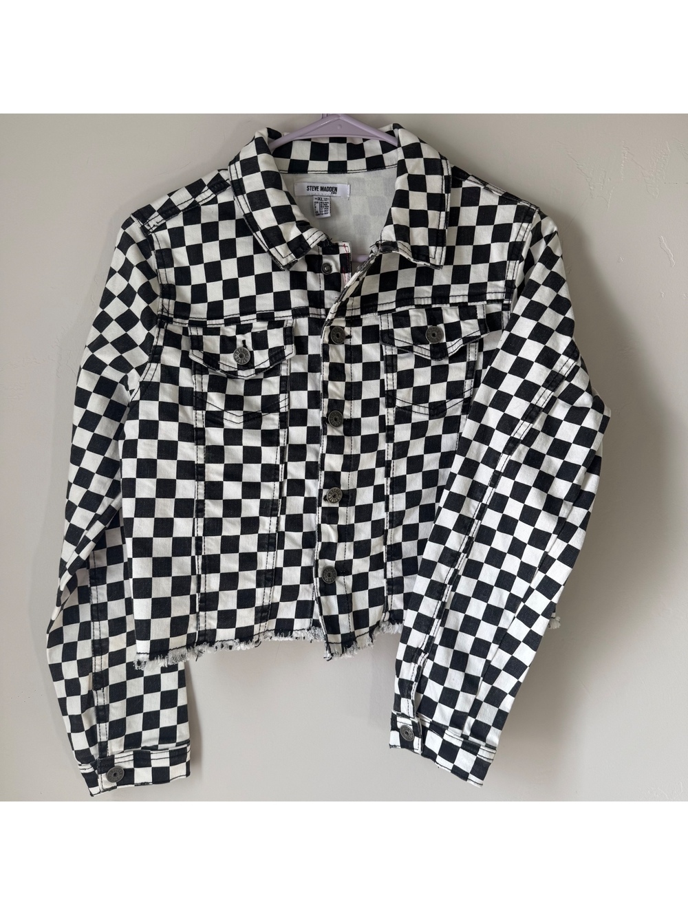 Steve Madden NWT Checkered Crop Denim Jacket | kids XL / Women’s Small